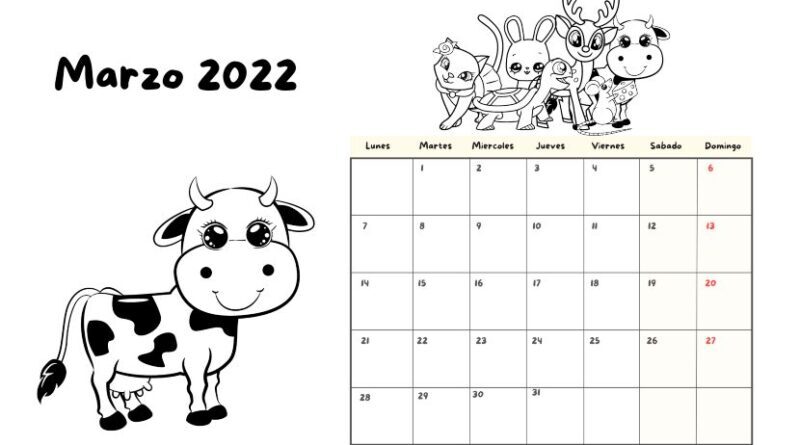 calendario infantil 2022 para imprimir y colorear